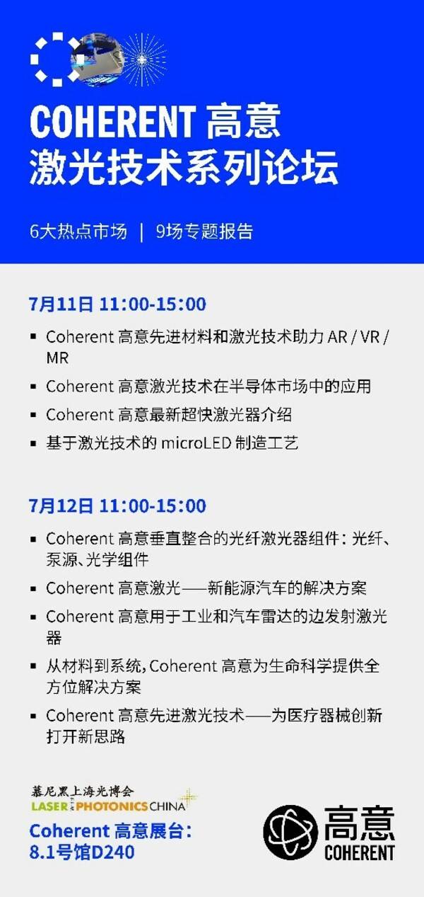 Coherent 高意将携一系列先进技术亮相上海光博会