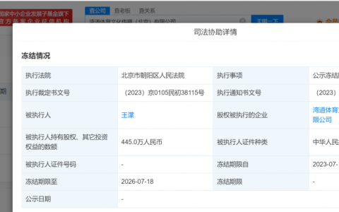 快讯！短道速滑前奥运冠军王濛被冻结445万股权