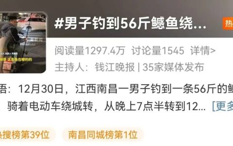南昌一男子钓到56斤重的鳡鱼，绕城5小时炫耀！网友评论亮了