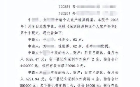 月入1.2万负债1.2亿，深圳一对退休夫妻申请个人破产