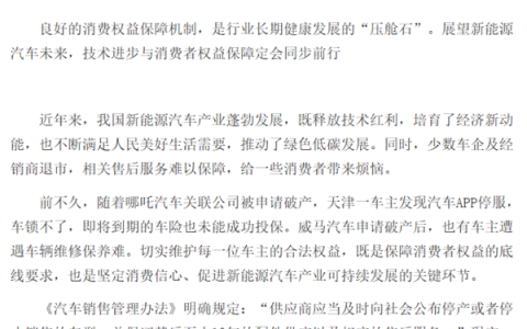 《人民日报》点名哪吒、威马等车企：更好保障新能源车主权益