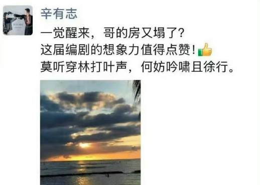 辛巴朋友圈辟谣“被带走调查”：一觉醒来房又塌了 这届编剧想象力值得点赞