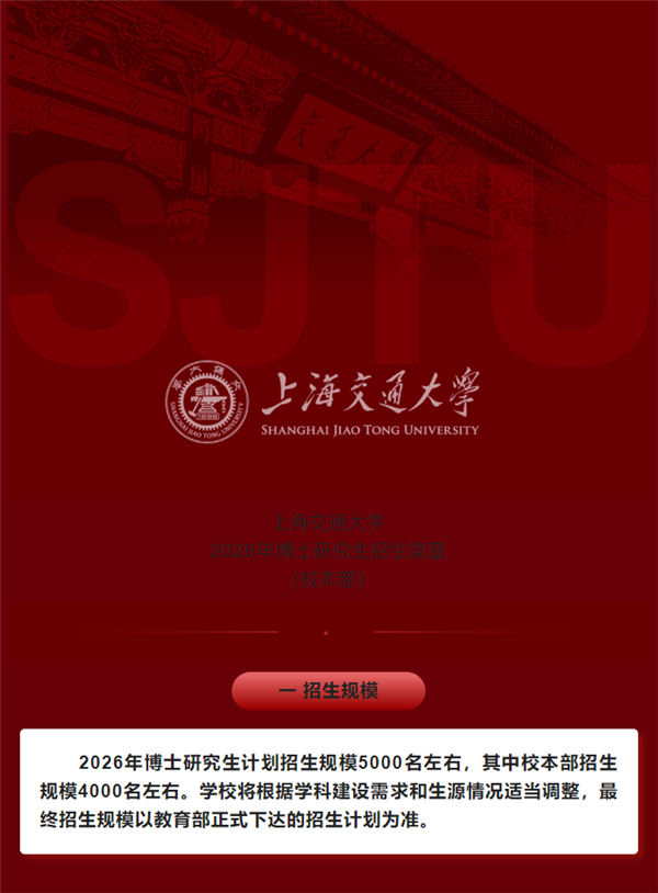 上海交大博士招生或超本科！2026年博士招生简章发布：计划招5000人插图