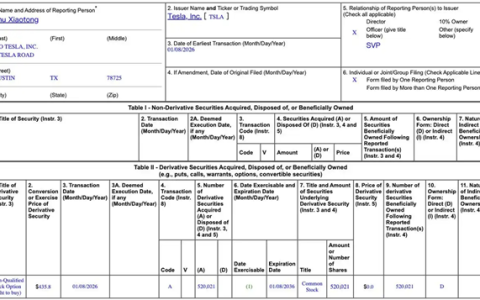 特斯拉重奖朱晓彤：52万股期权价值超16亿