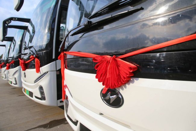 赋能多元业务发展！批量苏州金龙新V系客车交付张家港港城汽运插图2