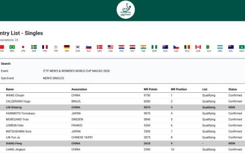 林诗栋退出2026澳门世界杯