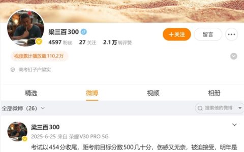 高考钉子户59岁梁实宣布参加第30次高考：这次肯定能过500分