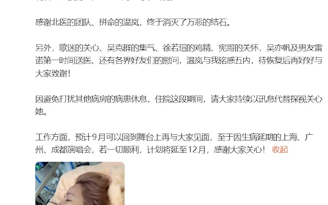 在ICU抢救治疗10天！女歌手温岚经纪人报平安