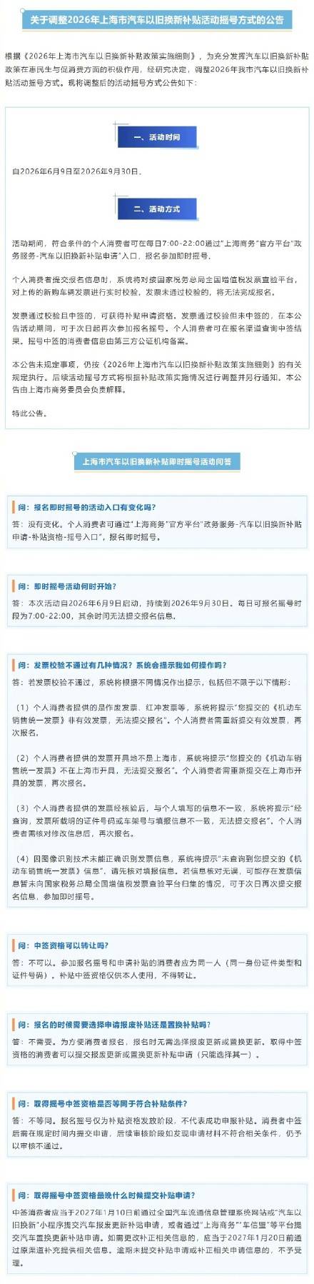 即时摇号 上海汽车以旧换新补贴活动摇号方式今起调整插图