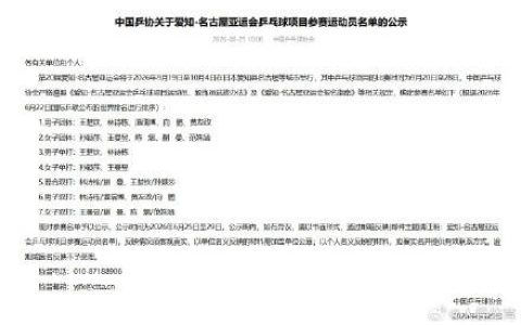 国乒亚运会参赛名单公示