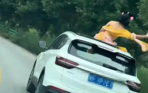 女子乘车探出天窗拍古风视频，配文自称“妲己”引争议，交警介入核查