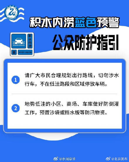 北京发布积水内涝风险蓝色预警插图