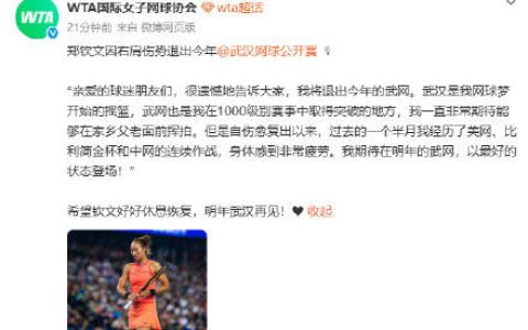 郑钦文回应退出2026年武网