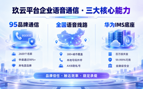 玖云平台企业语音通信：95品牌码号+全国语音线路+华为IMS电信级底座